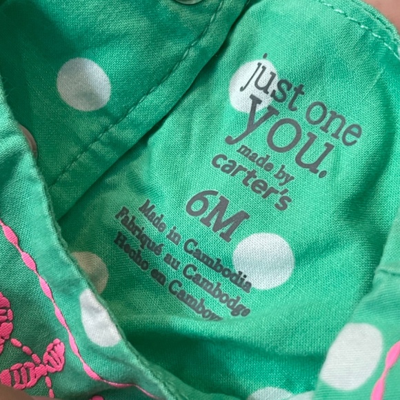 Carter’s girls 6 month romper dress green white polka dot w/ pink floral design - Picture 7 of 7